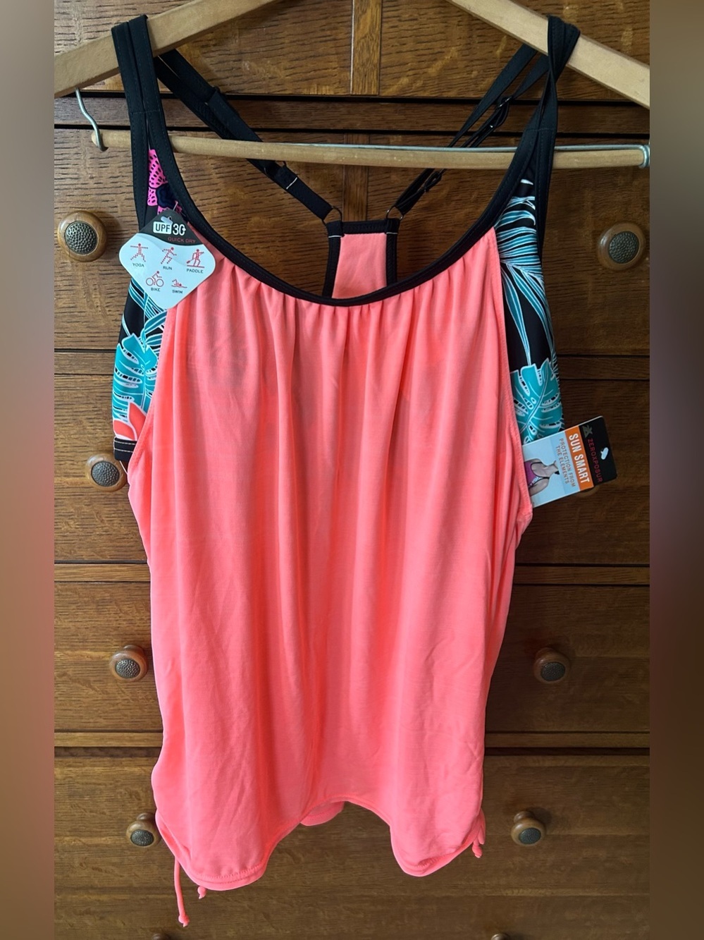 NWT-ZeroXposur Sun Smart Ruched 2-in-1 Tankini Swim Top